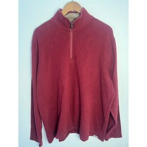Eddie Bauer Men XL Quarter Zip Pullover Sweater Burgundy Maroon Mock Neck Cotton
